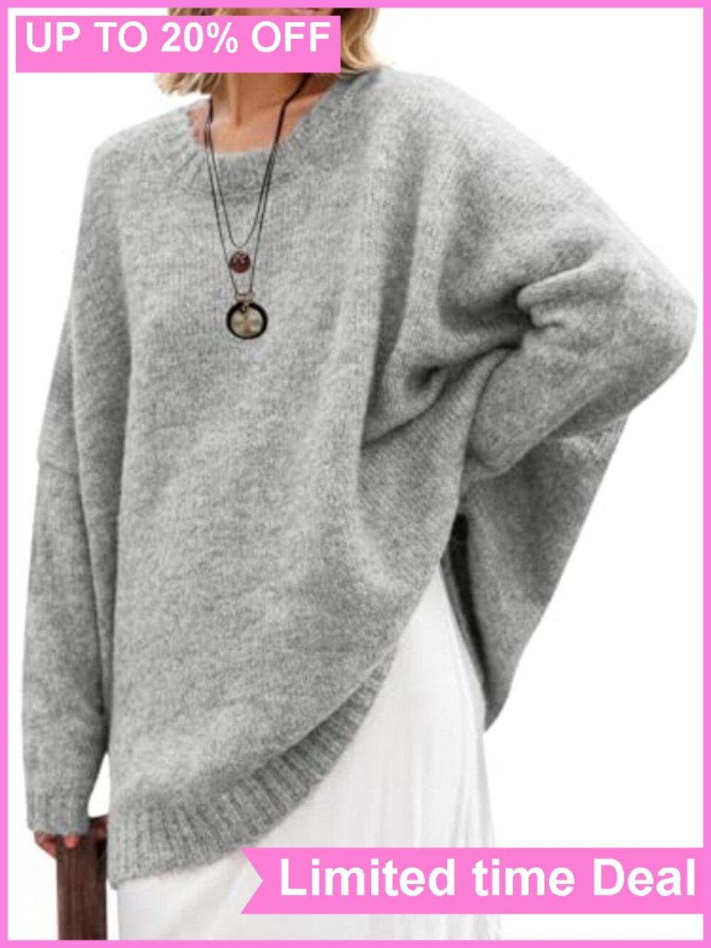 Womens Oversized Tunic Sweater Chunky Knit Slouchy Crew Neck Pullover